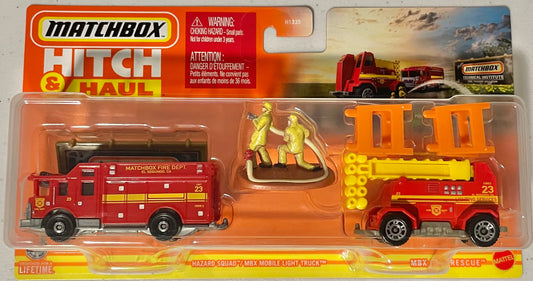 Matchbox Hitch & Haul 1:64 diecast Hazard Squad with MBX Mobile Light Truck
