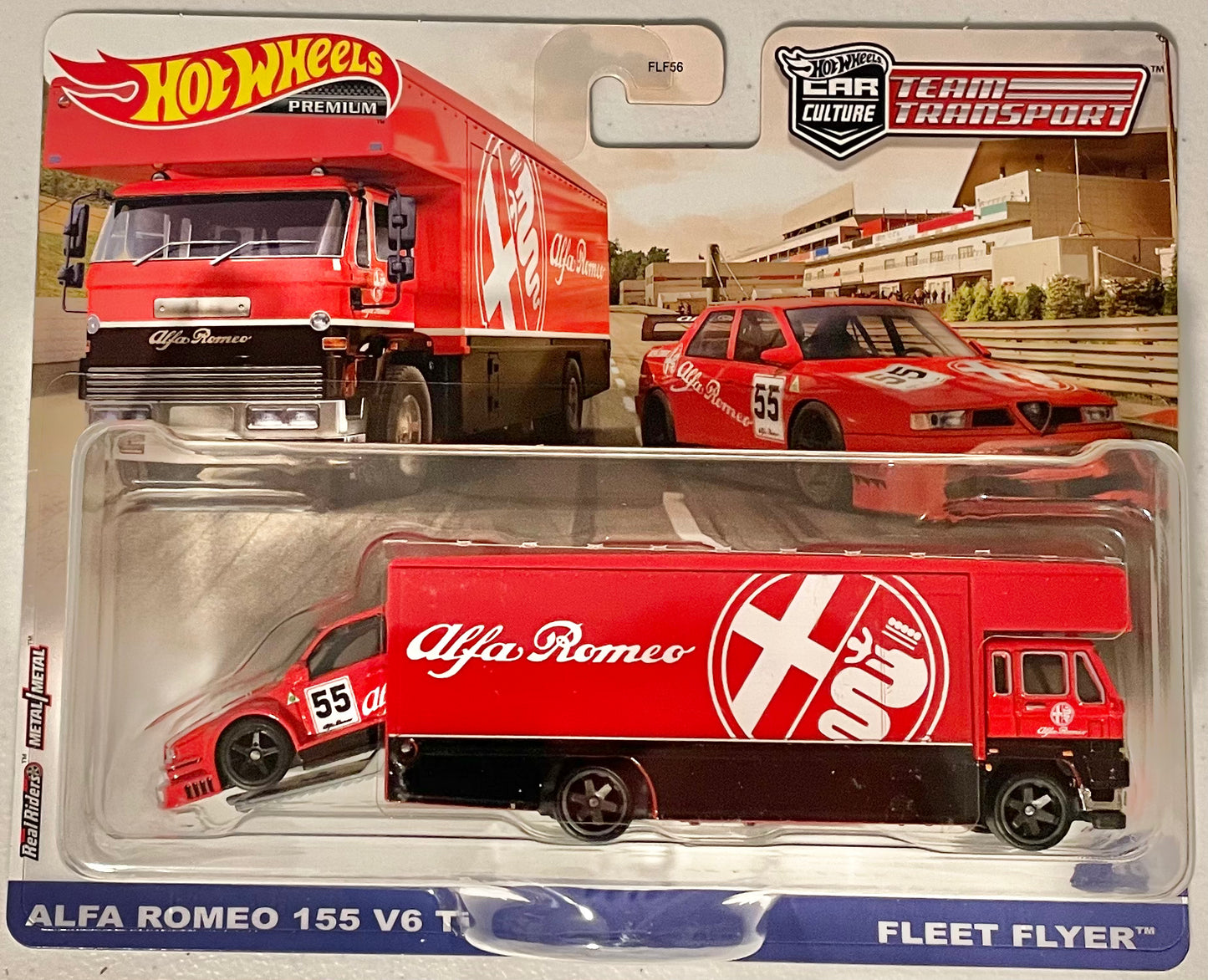 Hot Wheels 1:64 die cast Alfa Romeo 155 V6 with Fleet Flyer