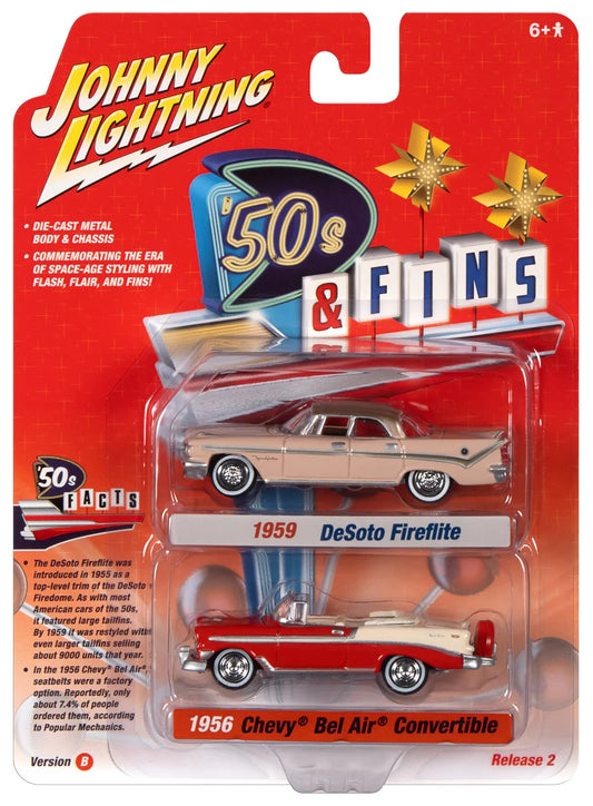 Johnny Lightning 1:64 die cast 1959 DeSoto Fireflite and 1956 Chevy Bel Air Convertible