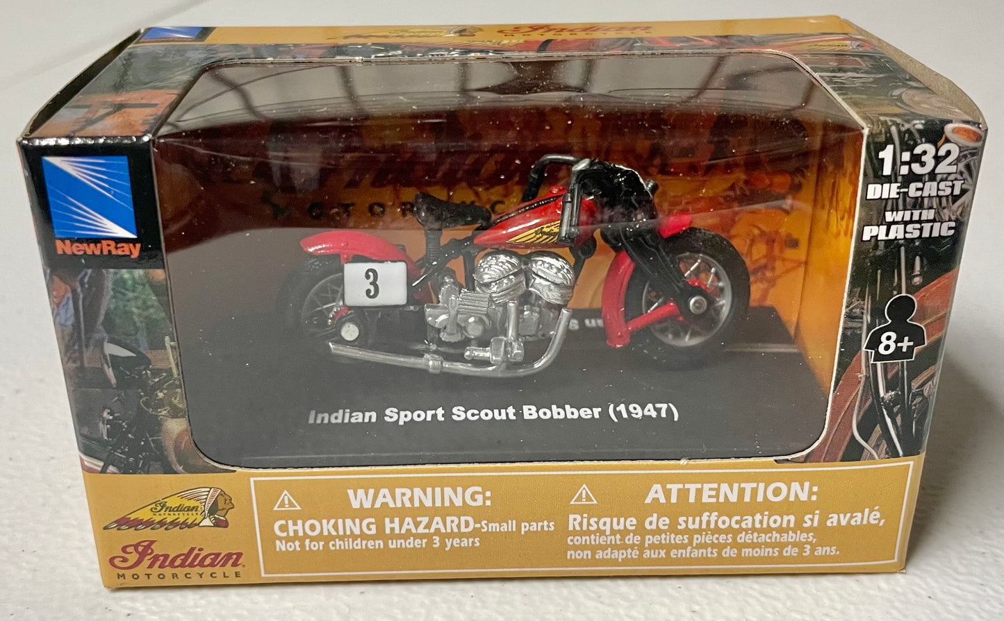 New Ray 1:32 die cast 1947 Indian Sport Scout Bobber Motorcycle