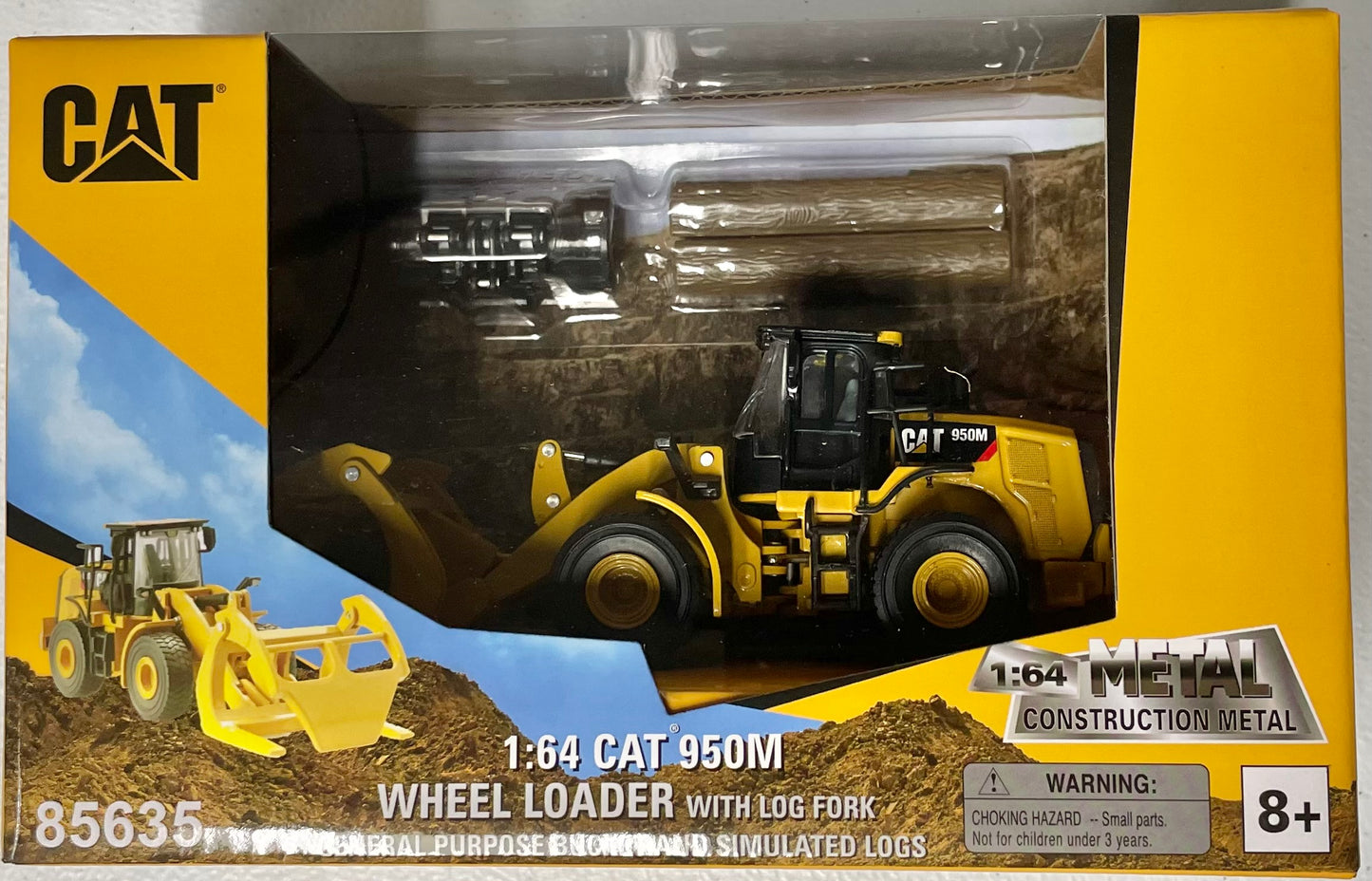 Diecast Masters 1:64 die cast CAT 950M Wheel Loader with Log Fork and Logs