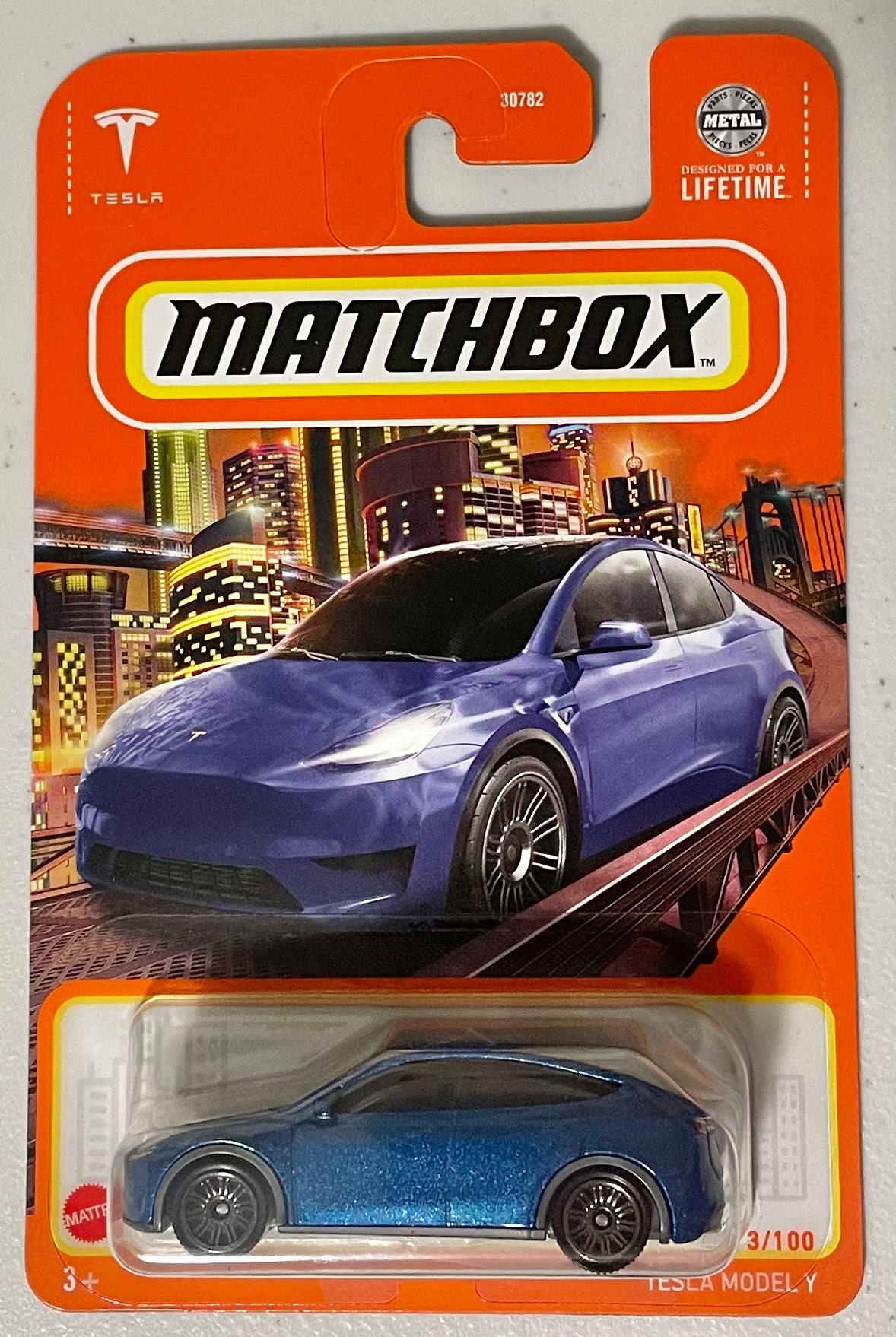 Matchbox 1:64 die cast Tesla Model Y Blue