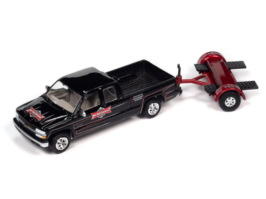 Johnny Lightning 1:64 die cast Hot Rod Customs 2002 Chevy Silverado with Tow Dolly