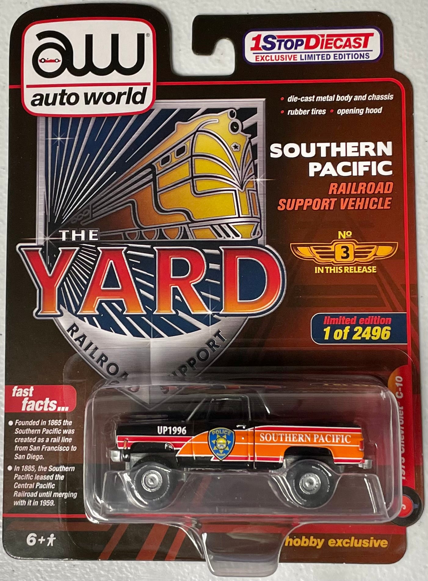 Auto World 1:64 die cast 1973 Chevy C10 Southern Pacific Yard Police