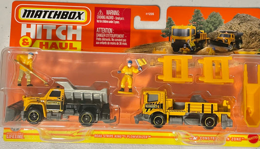 Matchbox Hitch & Haul 1:64 diecast Road Stripe King and Plowverizer