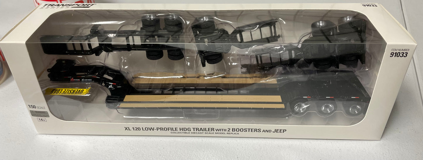 Diecast Masters 1:50 die cast XL 120 Low Profile HDG Trailer with Boosters and Jeep