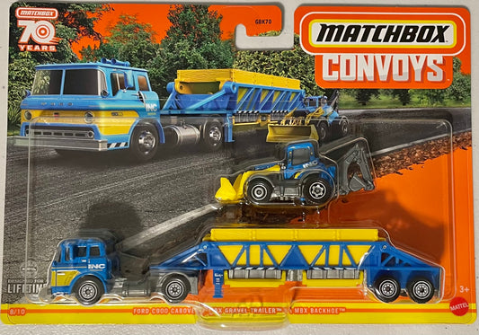 Matchbox 1:64 diecast Ford C900 Cabover with Gravel Trailer and MBX Backhoe