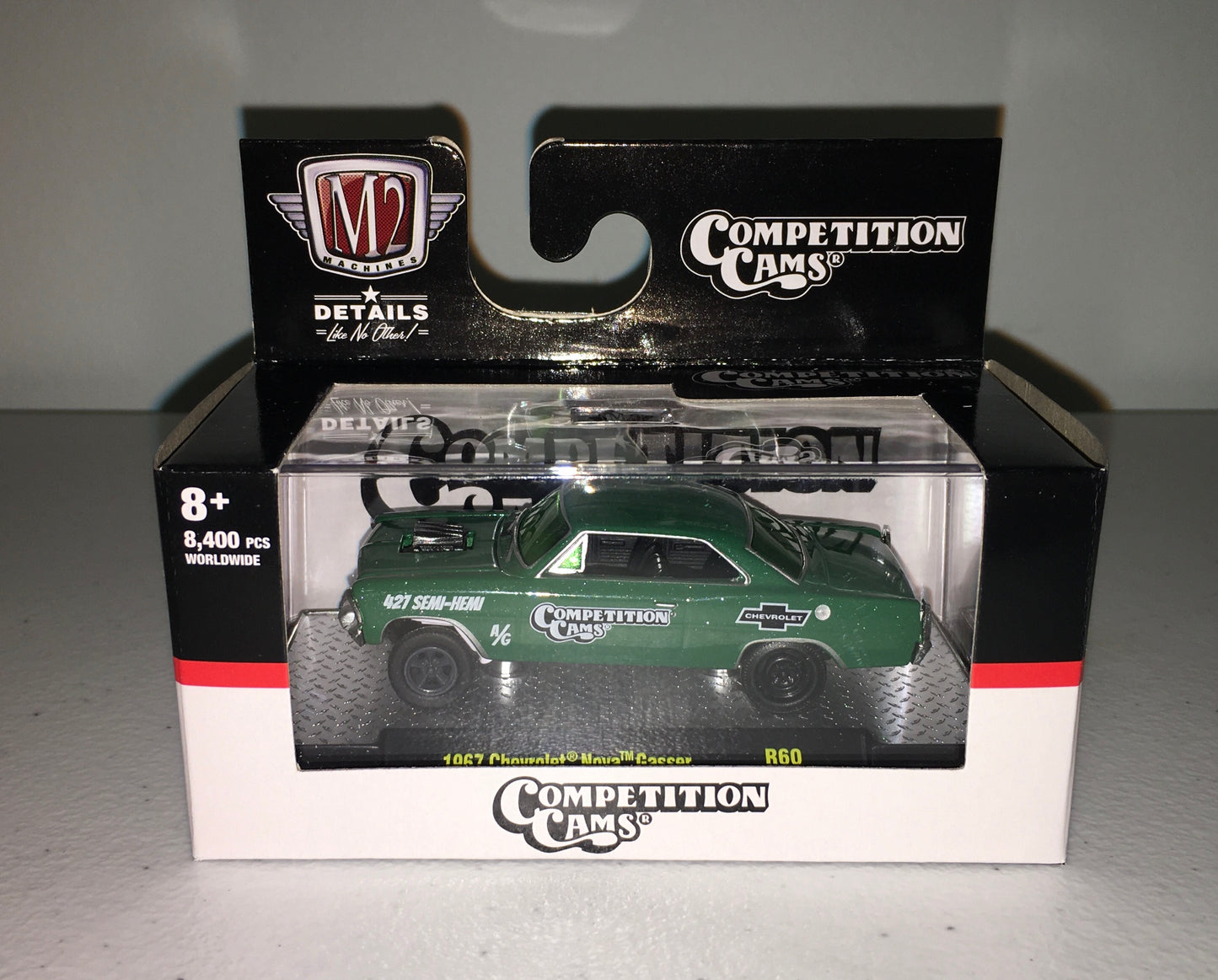 M2 Machines 1:64 die cast 1967 Chevy Nova Gasser Comp Cams