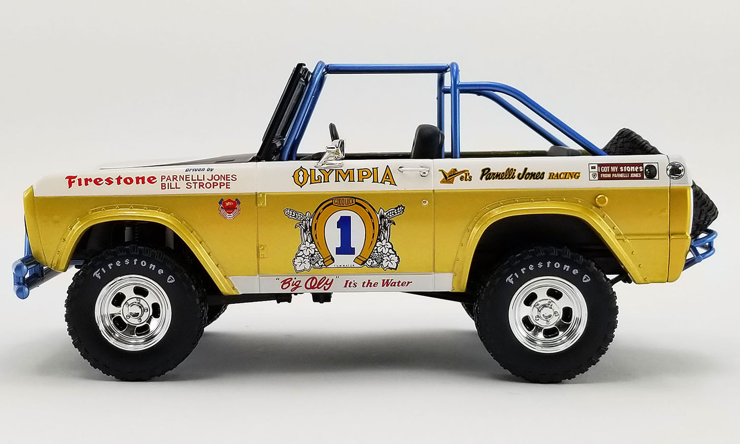 Greenlight 1:18 die cast 1970 Ford Bronco “Big Oly” Baja Race Truck