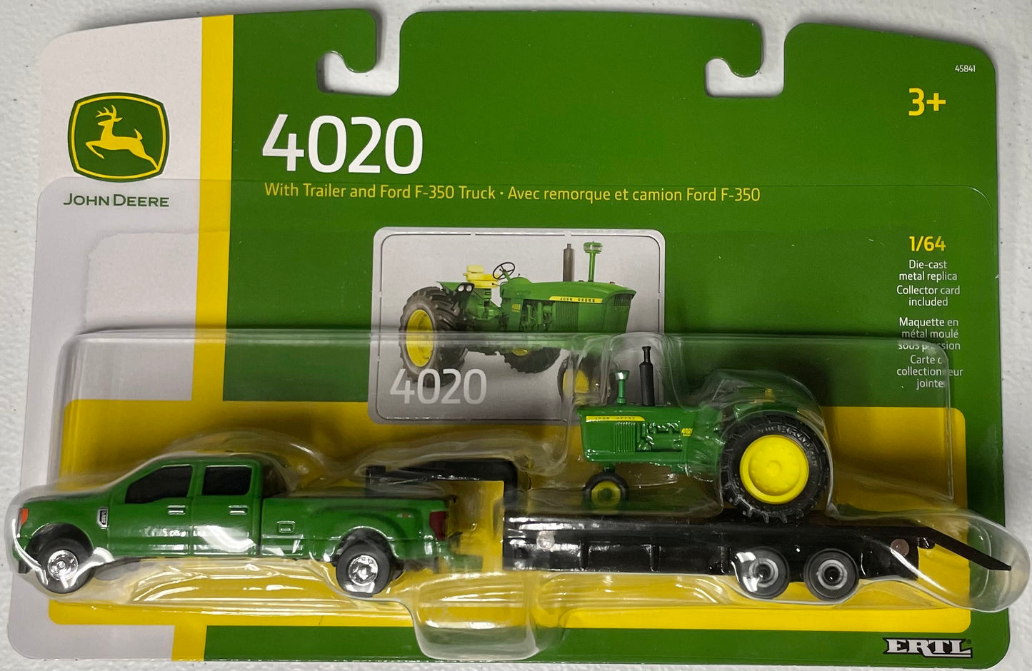 Ertl 1:64 die cast Ford F-350 with Trailer and John Deere 4020 Tractor