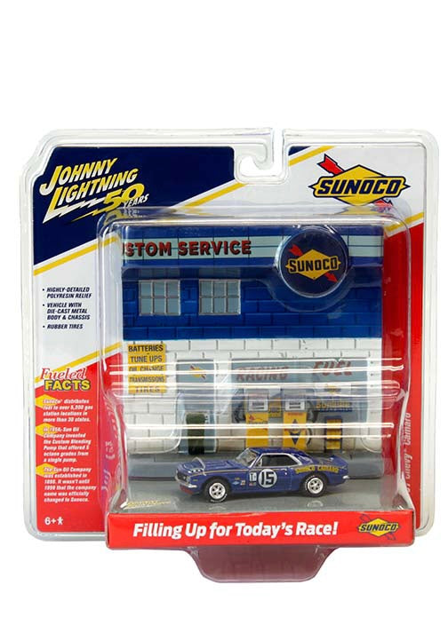 Johnny Lightning 1:64 die cast 1967 Chevy Camaro with Sunoco Diorama