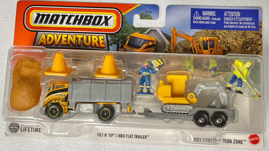 Matchbox Adventure Pack 1:64 die cast Tilt N’ Tip with MBX Flat Trailer